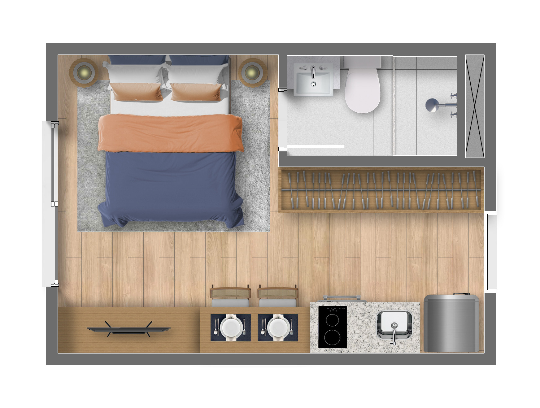 Planta studio 17 m²